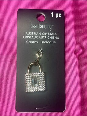 New Bead Landing Austrian Crystal Padlock Charm - Gold & Clear Crystal